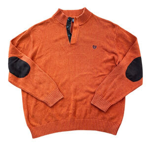 Chaps Burnt Orange Pullover Knit High Neck Sweater 3XT‎ Elbow Patch Long Sleeve